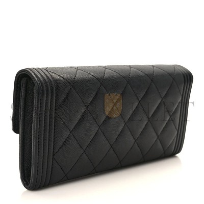 CHANEL MASTER CAVIAR QUILTED LARGE BOY GUSSET FLAP WALLET BLACK A80286 (19*10.5*3cm)